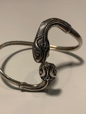 Vintage Sterling Silver 925 Double Snake Head Bangle Bracelet